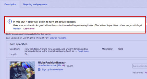今年6月eBay将屏蔽Active Content,卖家们是时候改一波listing了